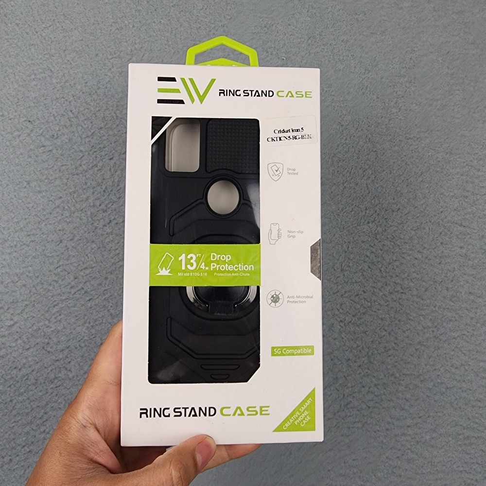 Electronic World Ring Case Cricket Icon 5 Black Kickstand Shockproof Rugged New